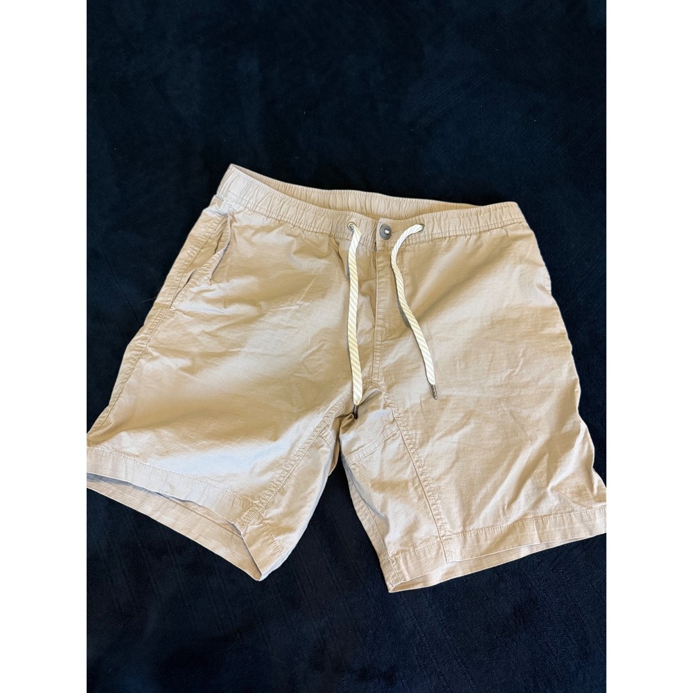 Vuori Ripstop Climber Shorts Mens Large Khaki Tan Organic Cotton Stretch 9" inse